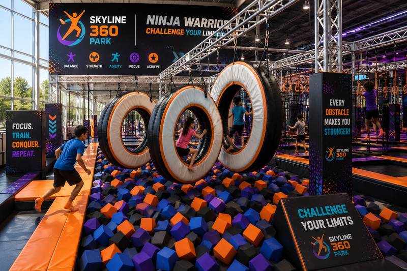 Guests taking on the Ninja Warrior course