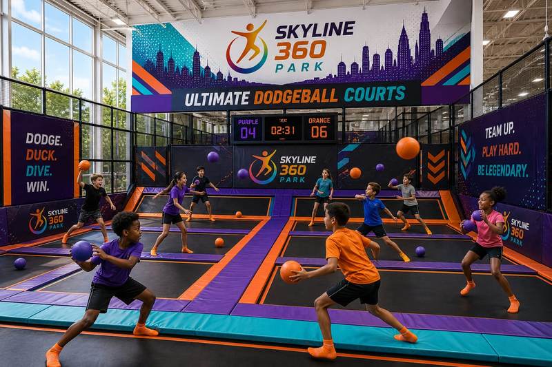 Two teams facing off on the dodgeball courts